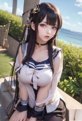 Lindas imagens geradas por IA de uma estudante japonesa de seios grandes em uniformes sensuais