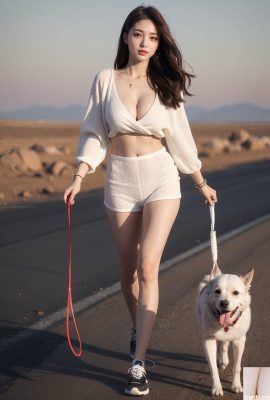 Ilustração de Aaliyah AI-015 Garota para passear com cachorro