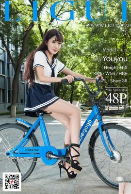 (Ligui Internet Beauty) 20171207 Modelo Xiaoxiao Bicicleta Lindas Pernas