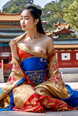 brincos de ouro pendurados, foto de uma linda princesa chinesa mostrando vagina e seios