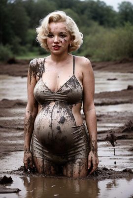 Marilyn grávida na lama (gerada por IA)